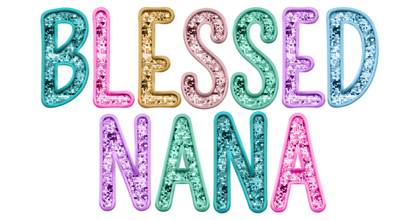 faux sequin blessed nana transfer