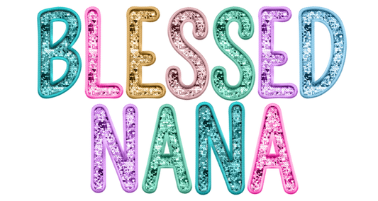 faux sequin blessed nana transfer