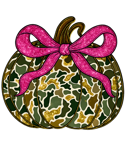 Camo pumpkin pink bow