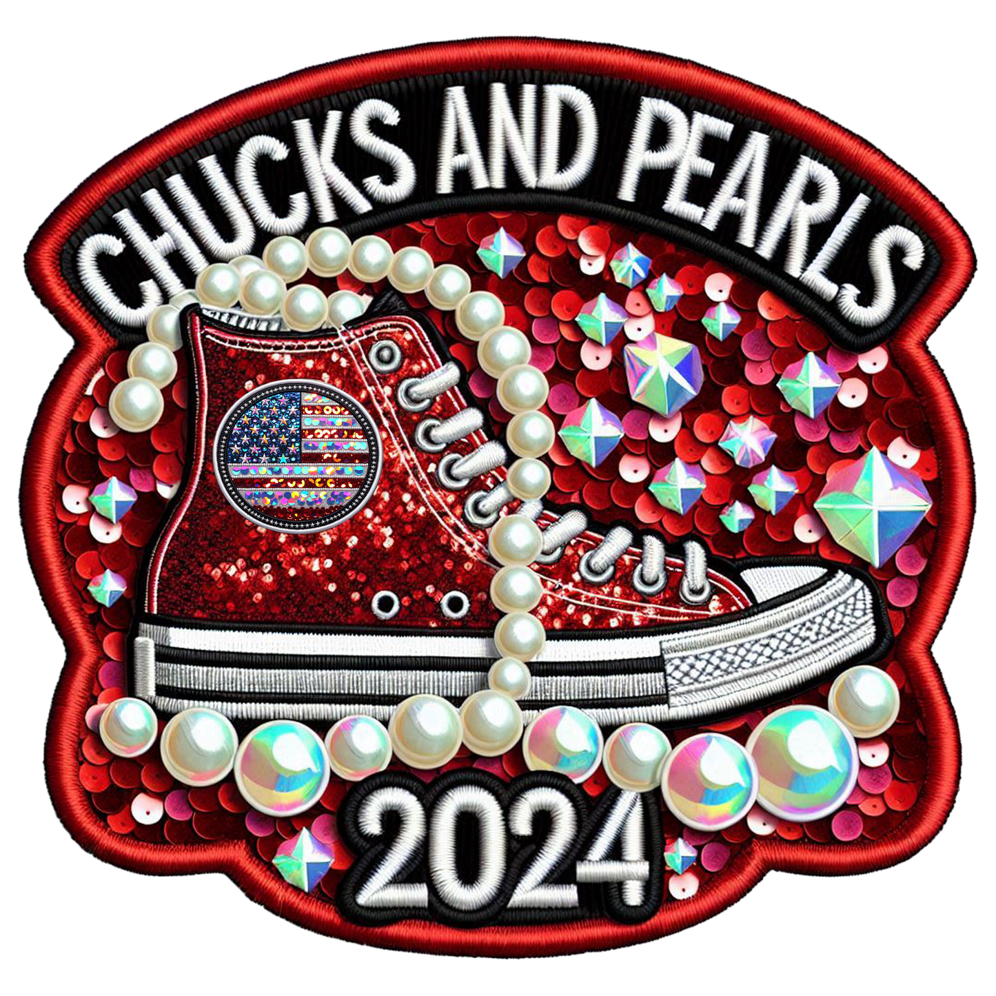 Faux Chucks and pearls red dtf transfer