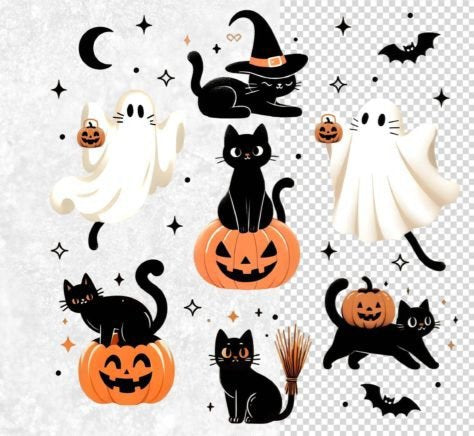 Cute cats Halloween and pumpkins dtf transfer