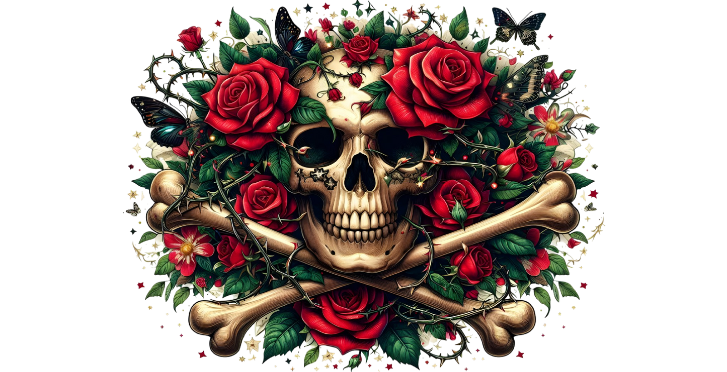 Rose Skull 16oz Tumbler UV DTF Wrap
