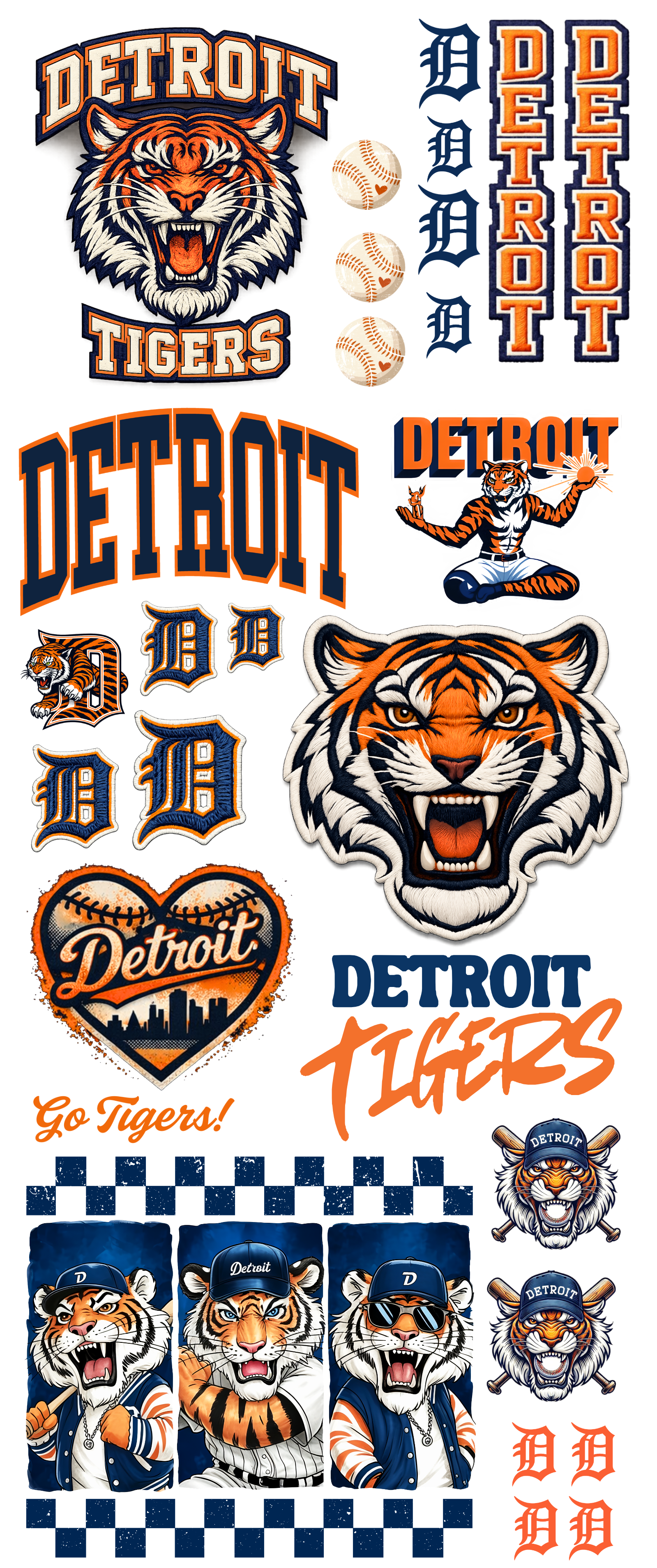 Collection of Detroit Tigers logos and graphics on a white background