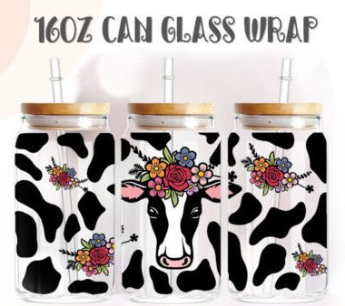 Libbey 16oz Cup UV floral cow