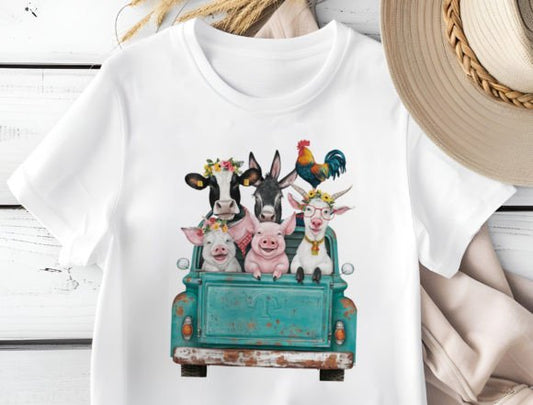 Farm animals in truck dtf transfer