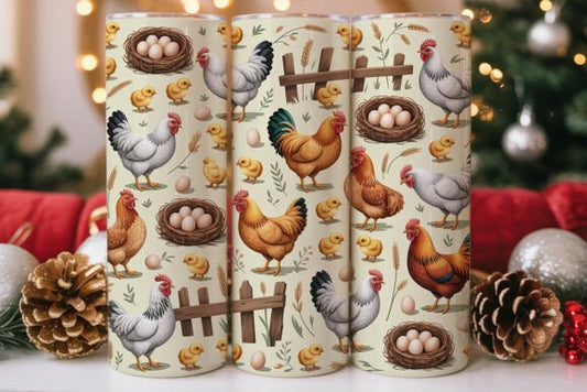 20 0z Tumbler Chickens UV decal Size: 9.3″ x 8.2″