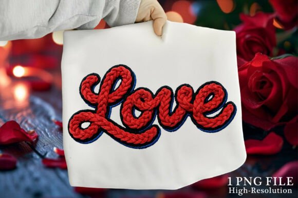 Faux chenille love letters dtf transfer