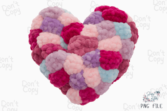 Fluffy Faux yarn colorful heart dtf transfer