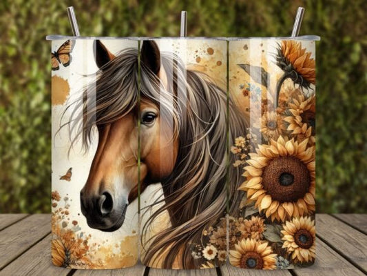 Sunflower Horse 20 oz uv dtf transfer