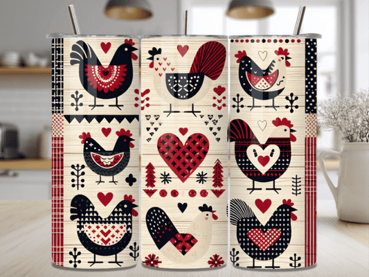 Folk Art chickens  20 oz uv dtf transfer