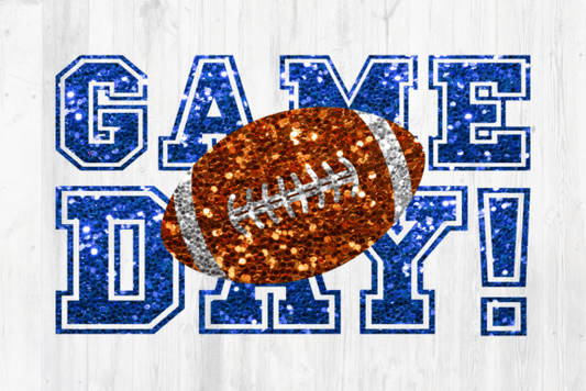 Game day Blue Faux Glitter dtf transfer