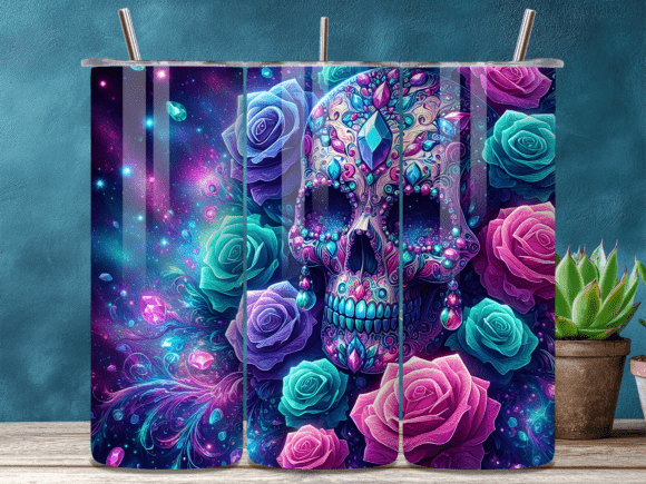 Galaxy Sugar skull 20 oz uv dtf transfer