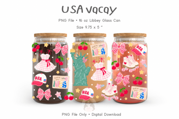 Girly USA Vacay 16oz Tumbler UV DTF Wrap
