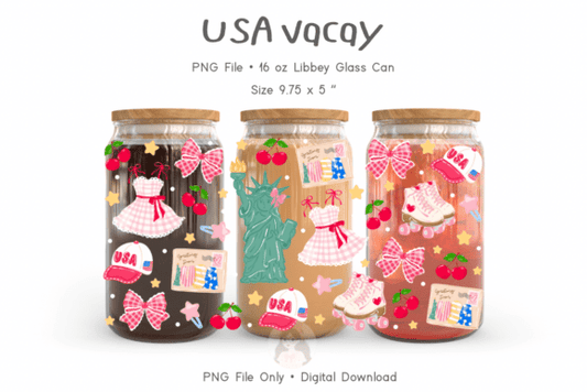 Girly USA Vacay 16oz Tumbler UV DTF Wrap
