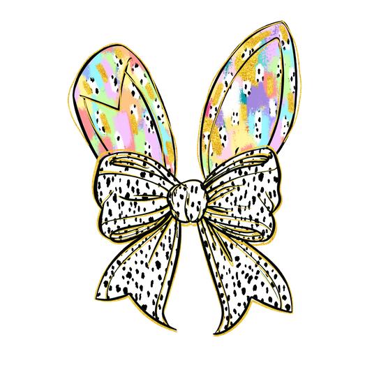 Colorful butterfly with a polka dot bow on a white background