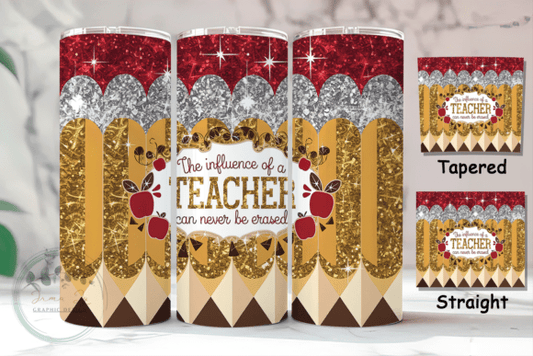 Teacher-themed tumbler set with decorative design and text on a neutral background
