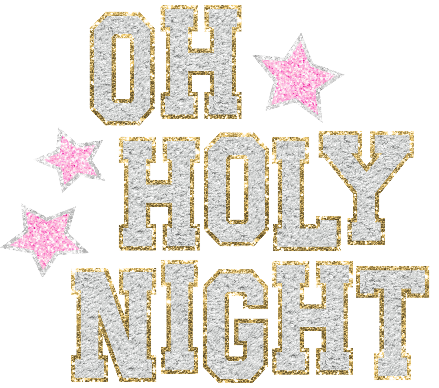 faux glitter Oh Holy Night  DTF Transfer