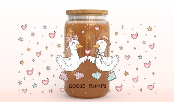 Jar labeled 'Goose Bumps' with cartoon ducks on a decorative background