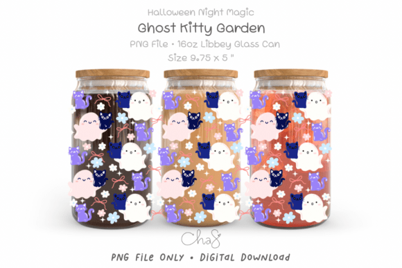 Ghost Kitty Garden 16oz Tumbler UV DTF Wrap