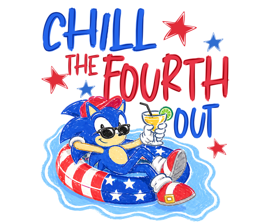 Sonic the Hedgehog in a patriotic float with 'Chill the Fourth Out' text