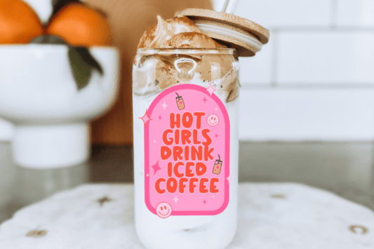 Hot Girls Drink Iced Coffee 16oz Tumbler UV DTF Wrap