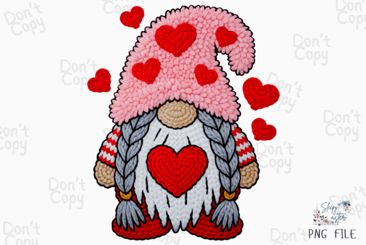 Faux yarn love gnome dtf transfer