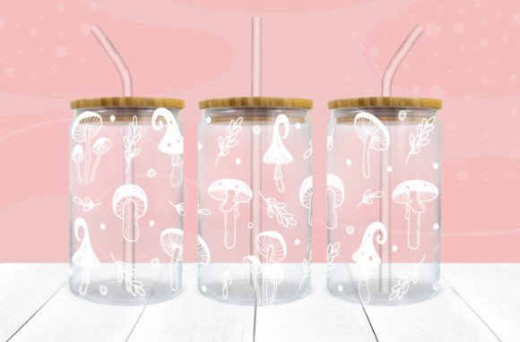 Libbey 16oz Cup UV Mushrooms cottagecore