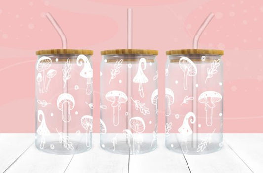 Libbey 16oz Cup UV Mushrooms cottagecore