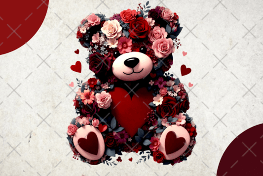 3D flower bear valentine dtf transfer
