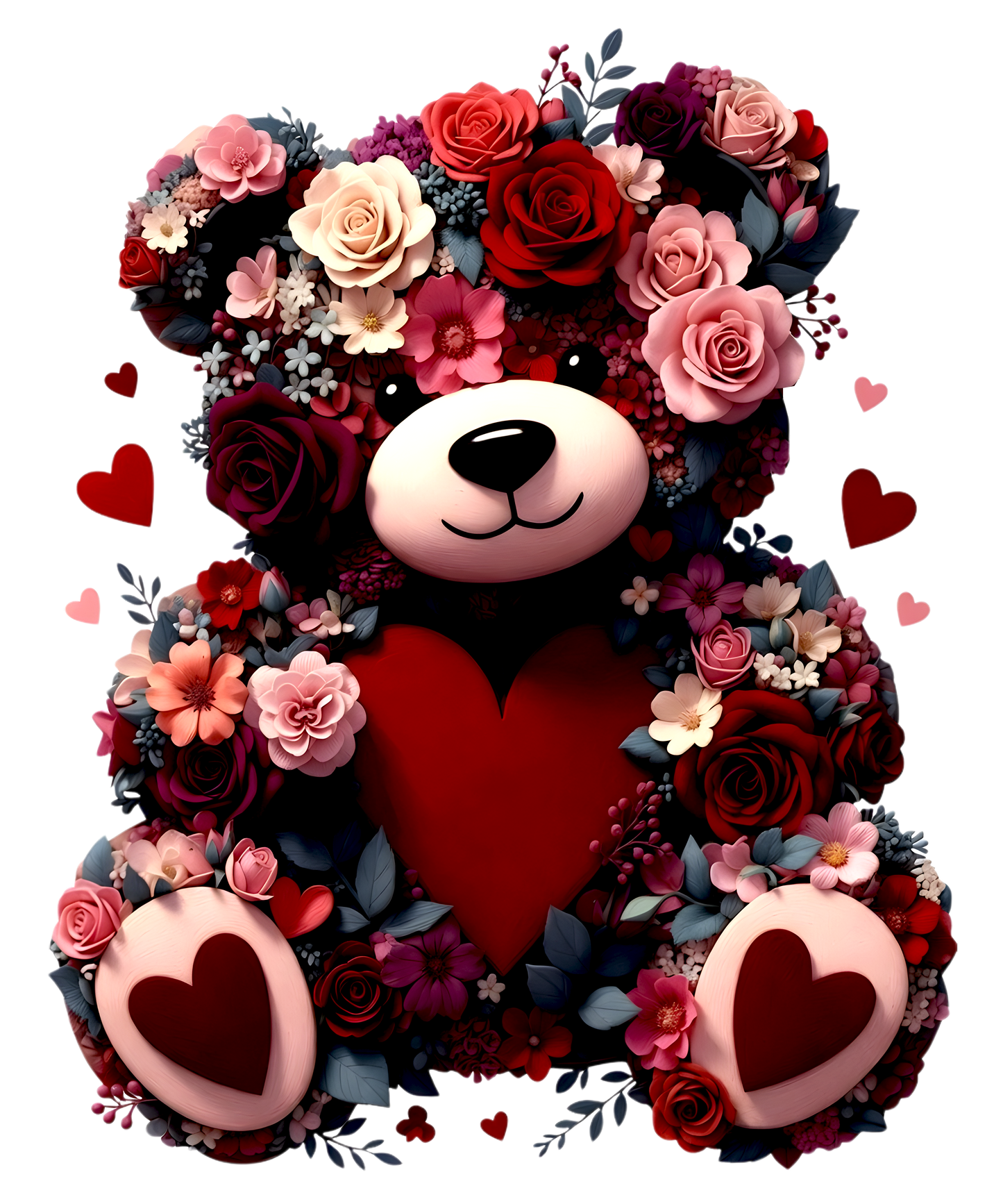 3D flower bear valentine dtf transfer