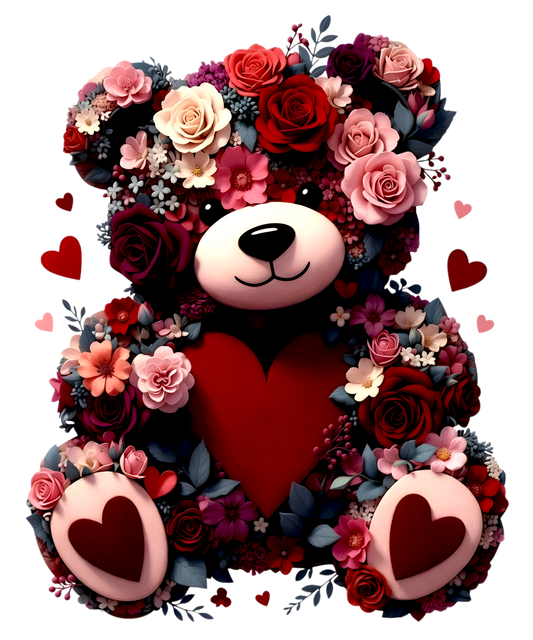 3D flower bear valentine dtf transfer