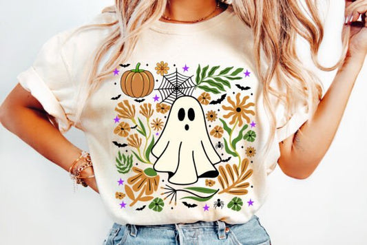 Boho pumpkin ghost dtf transfer