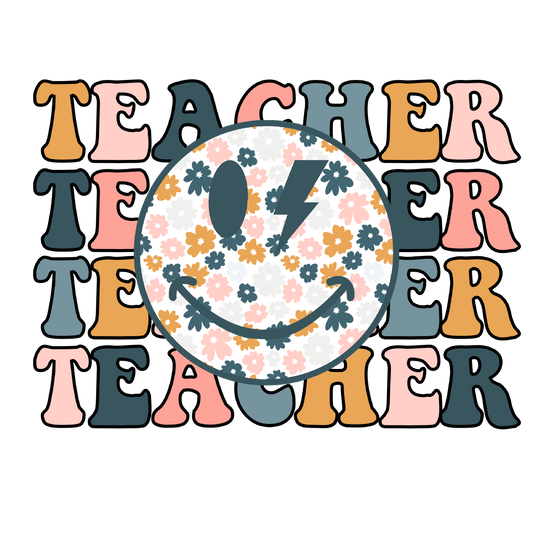 retro teacher dtf transfer