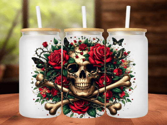 Rose Skull 16oz Tumbler UV DTF Wrap
