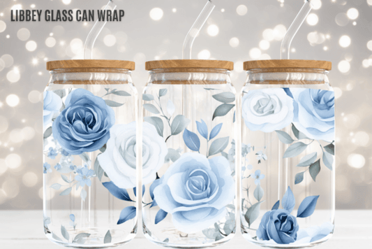 Libbey 16oz Cup UV blue roses