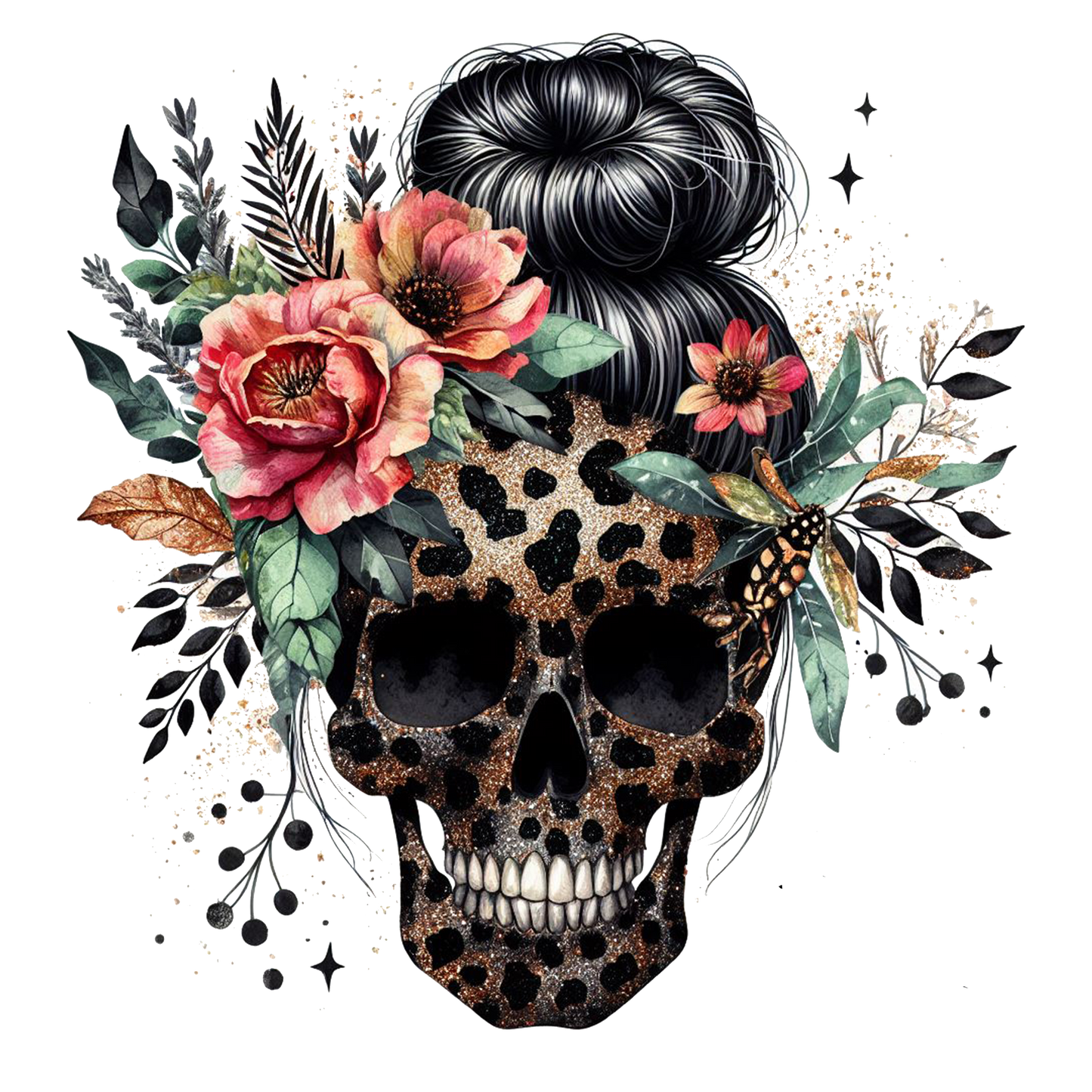 Skull flowers dtf transfer