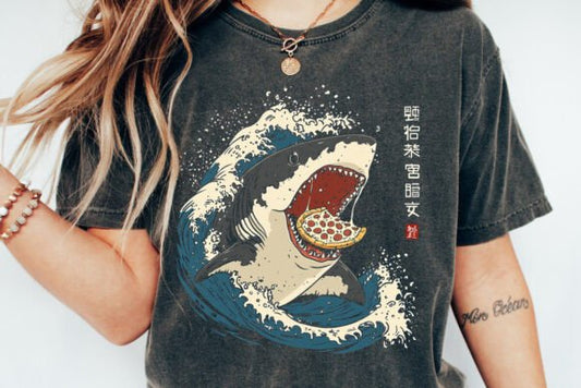 Shark eating pizza