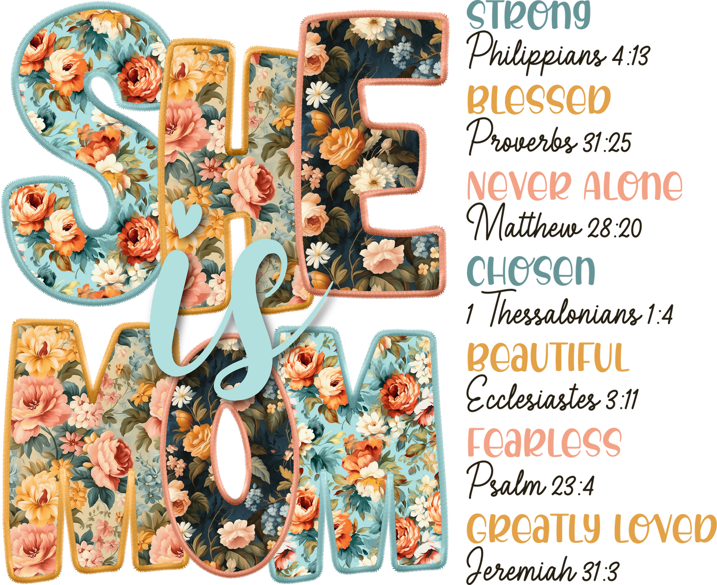 She is floral faux embroidery dtf transfer