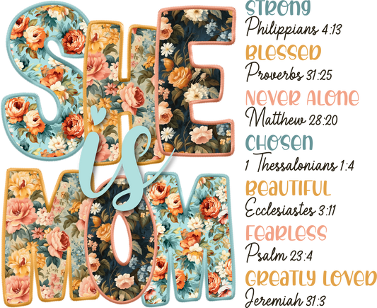 She is floral faux embroidery dtf transfer