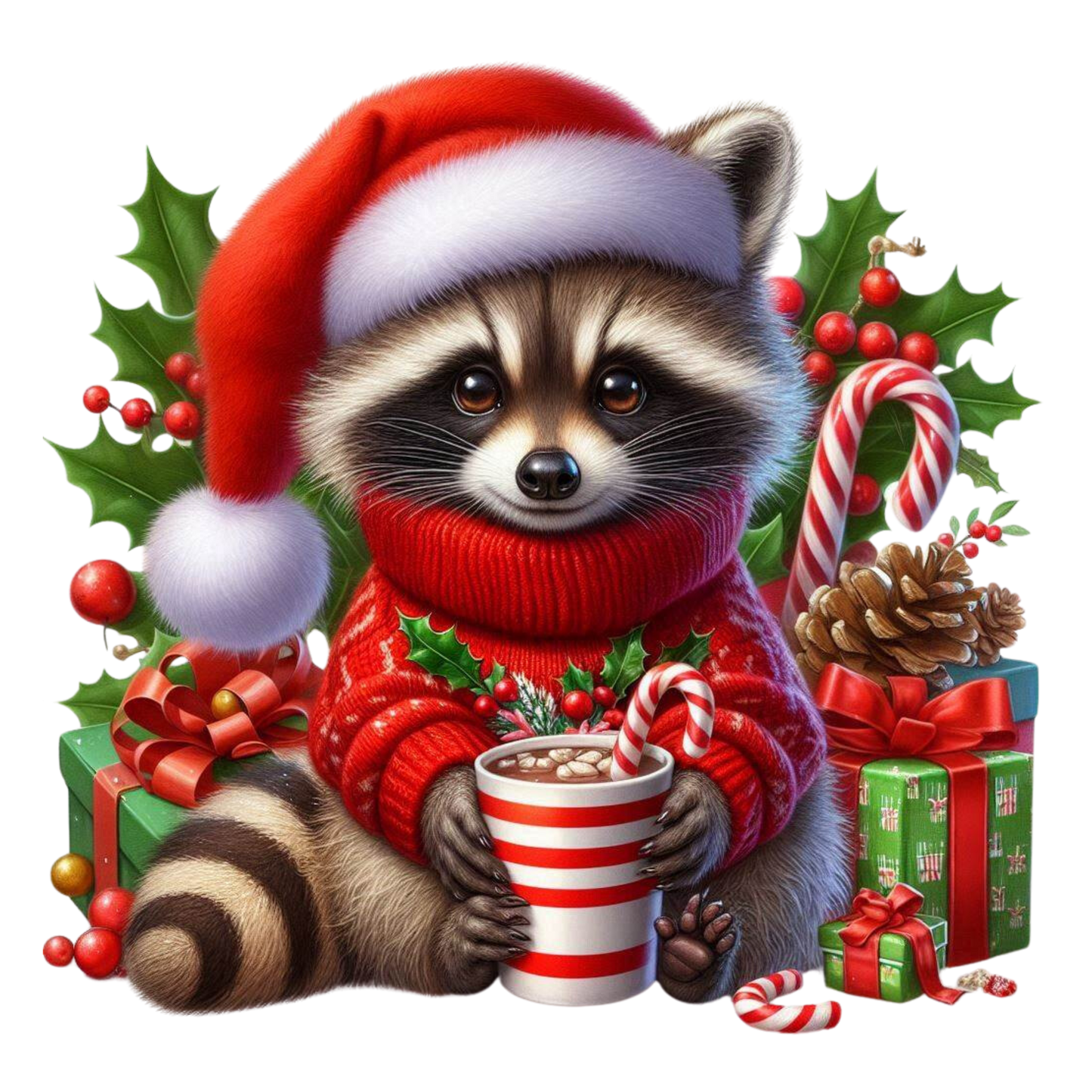 Christmas Racoon DTF transfer