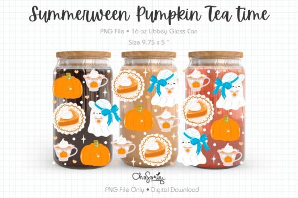 Summerween Pumpkin Tea Time  16oz Tumbler UV DTF Wrap