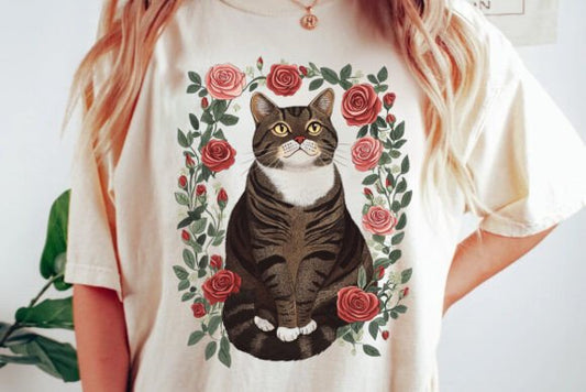 Floral tabby cat