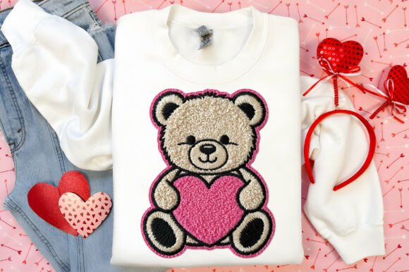 Faux chenille bear heart dtf transfer