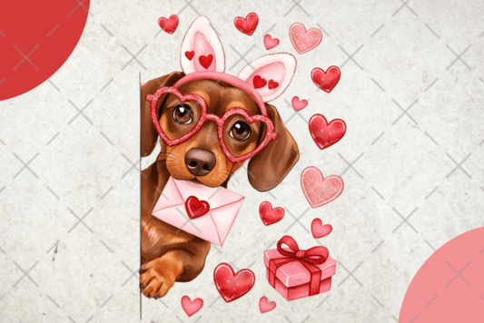 Dachshund peekaboo valentine dtf transfer