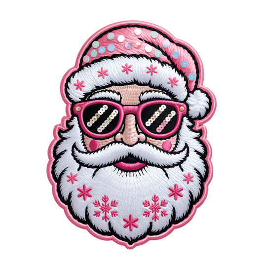 Pink sunny Santa faux embroidery