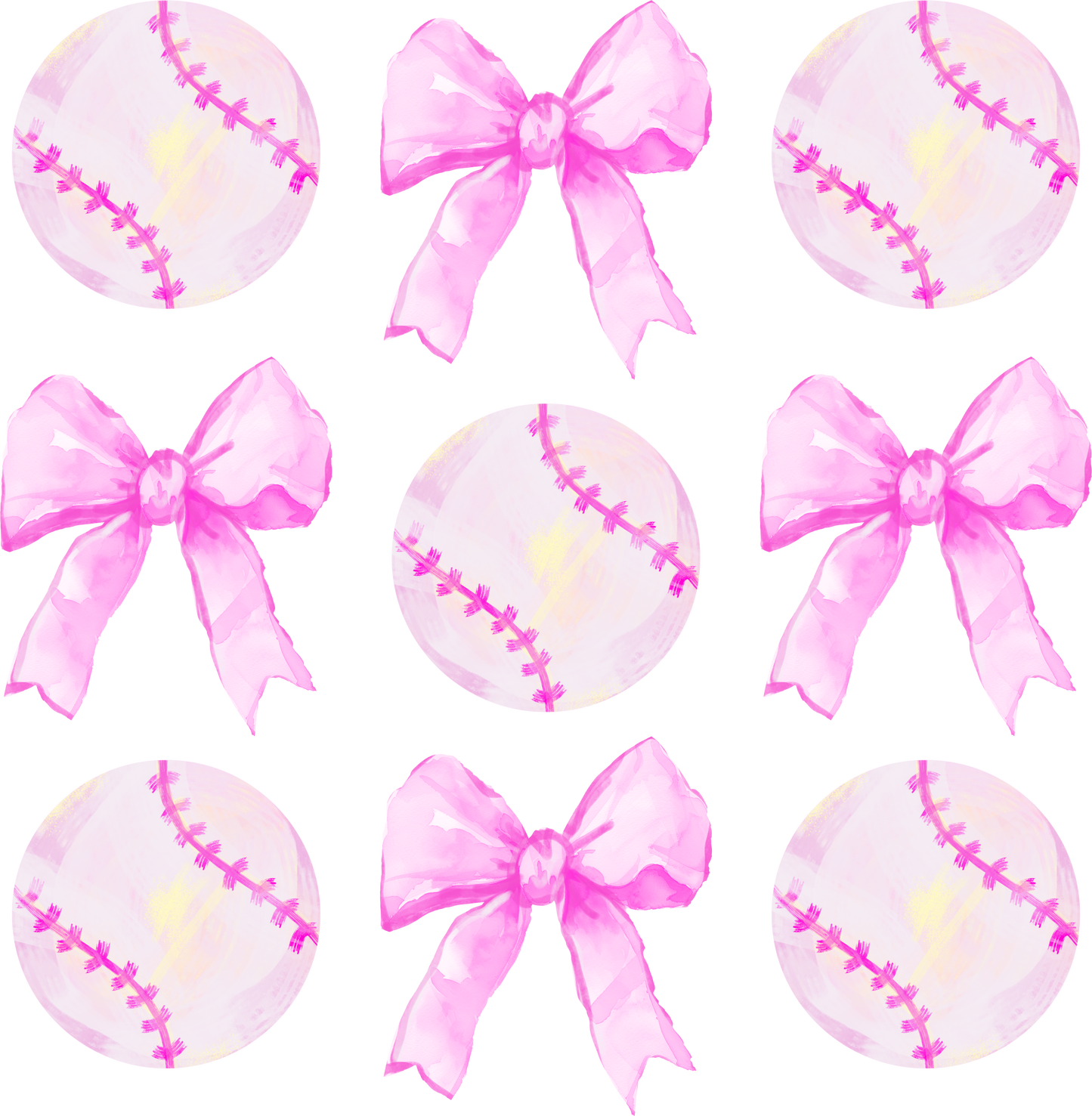 Pink baseball& bows dtf transfer