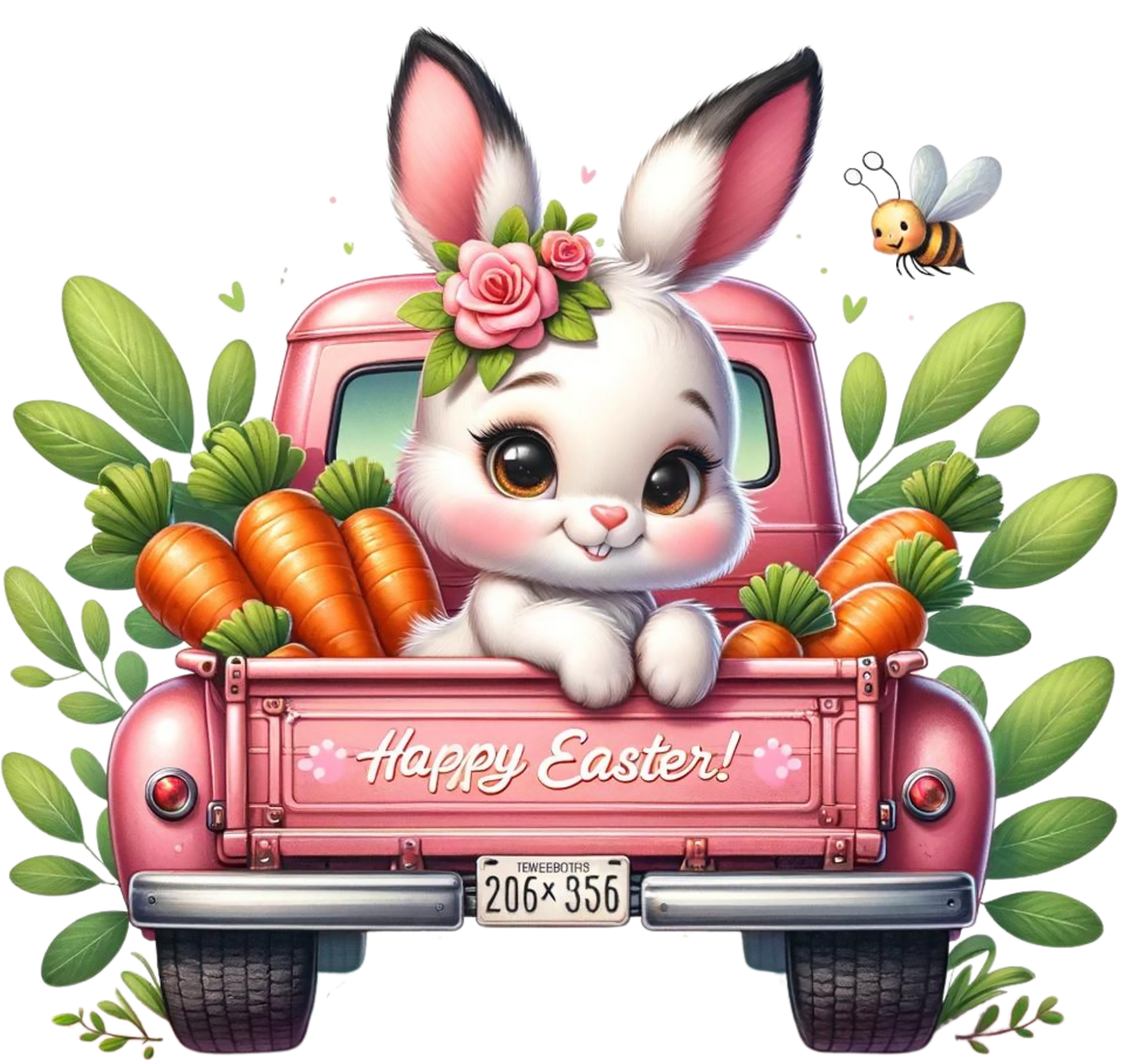 Pink truck bunny Dtf transfer