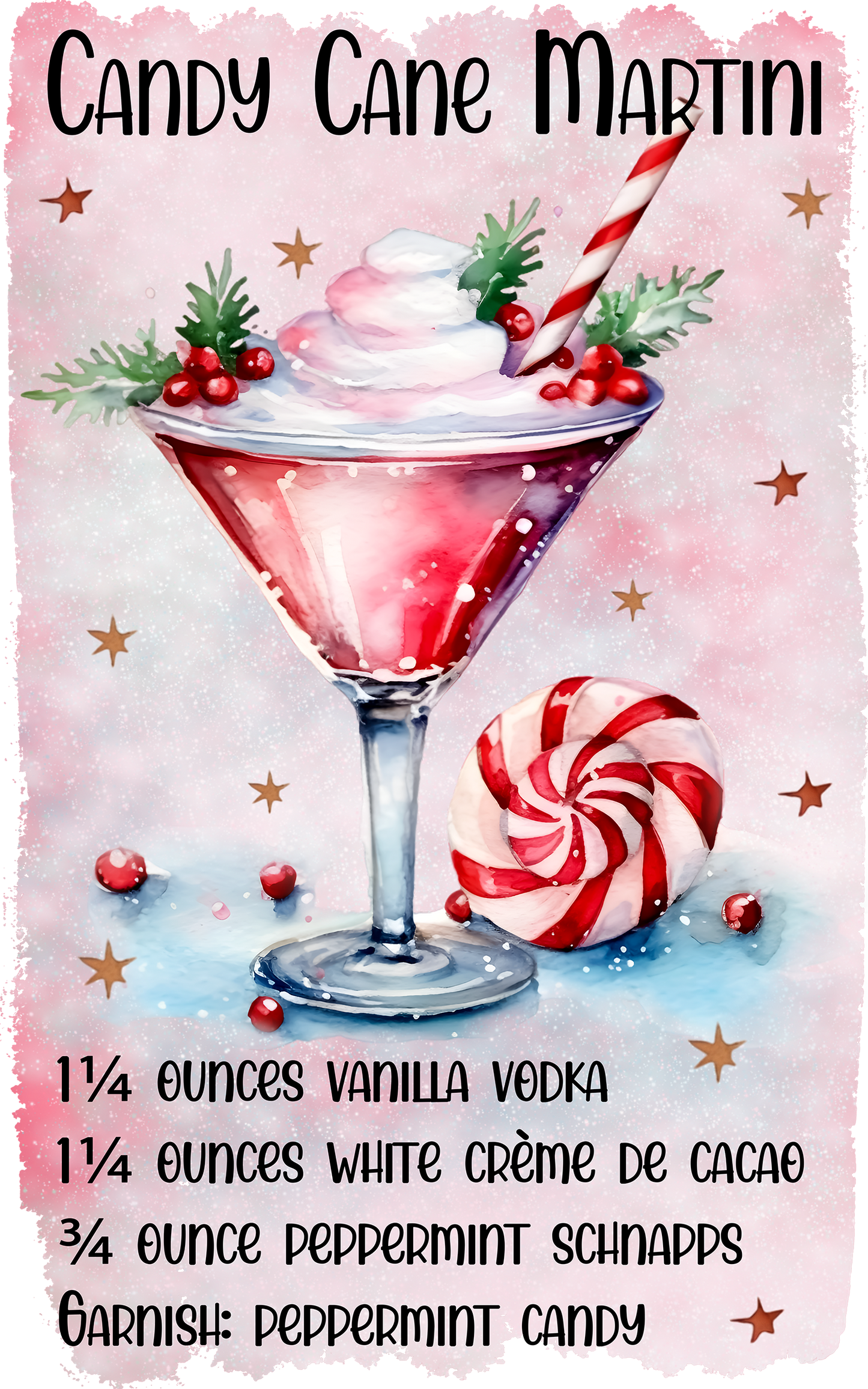 Candy Cane Martini 5x8 Kitchen Towel dtf transfer