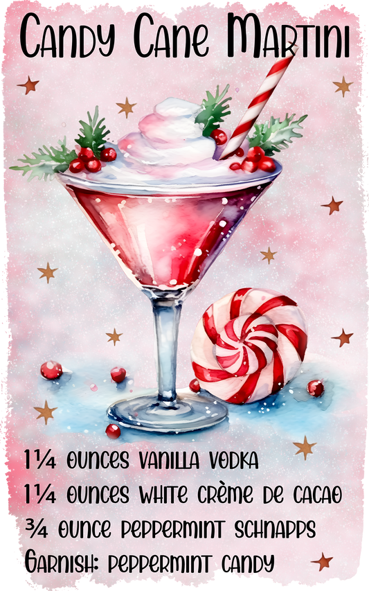 Candy Cane Martini 5x8 Kitchen Towel dtf transfer