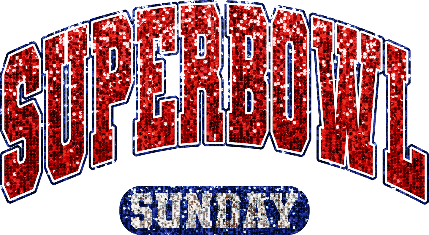 Superbowl faux glitter dtf transfer